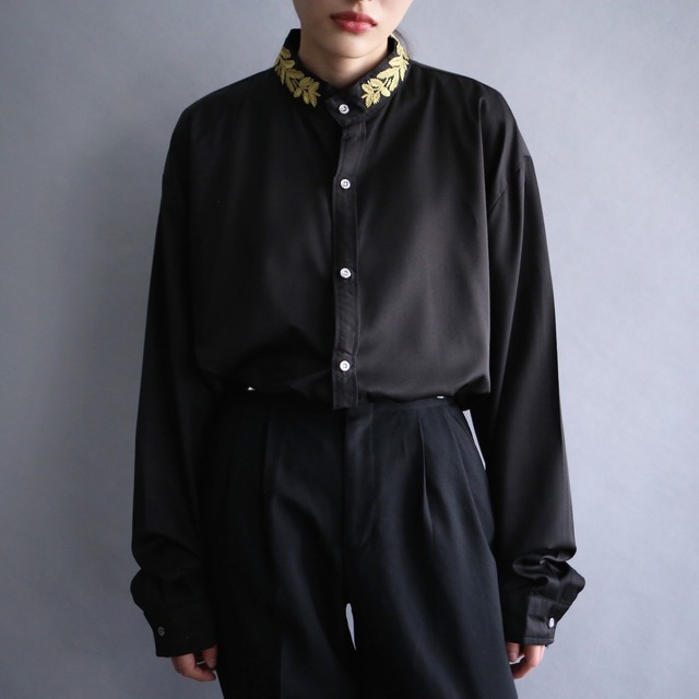 "刺繍" reef embroidery band collar loose shirt