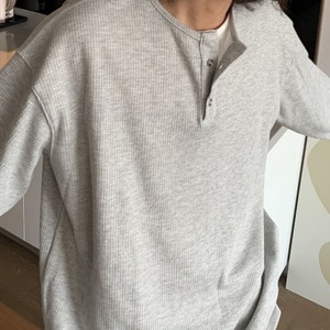 フェイクツーピースヘンリーネックリブロングTシャツ　1160