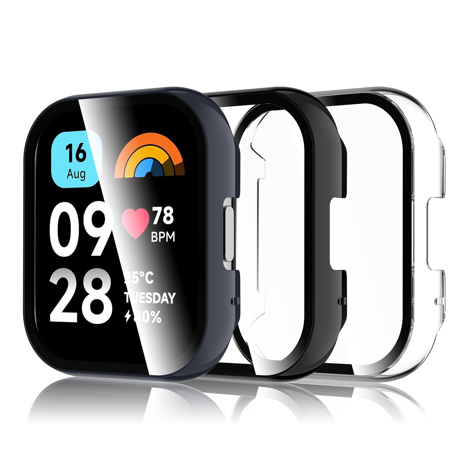 【人気】Xiaomi Redmi Watch 3 Active 対応 ケース 【3枚入り】一体型 全面保護カバー 極薄軽量 指紋防止 高透過率 擦り傷防止 取扱簡単 (PCフレーム+強化ガラス)