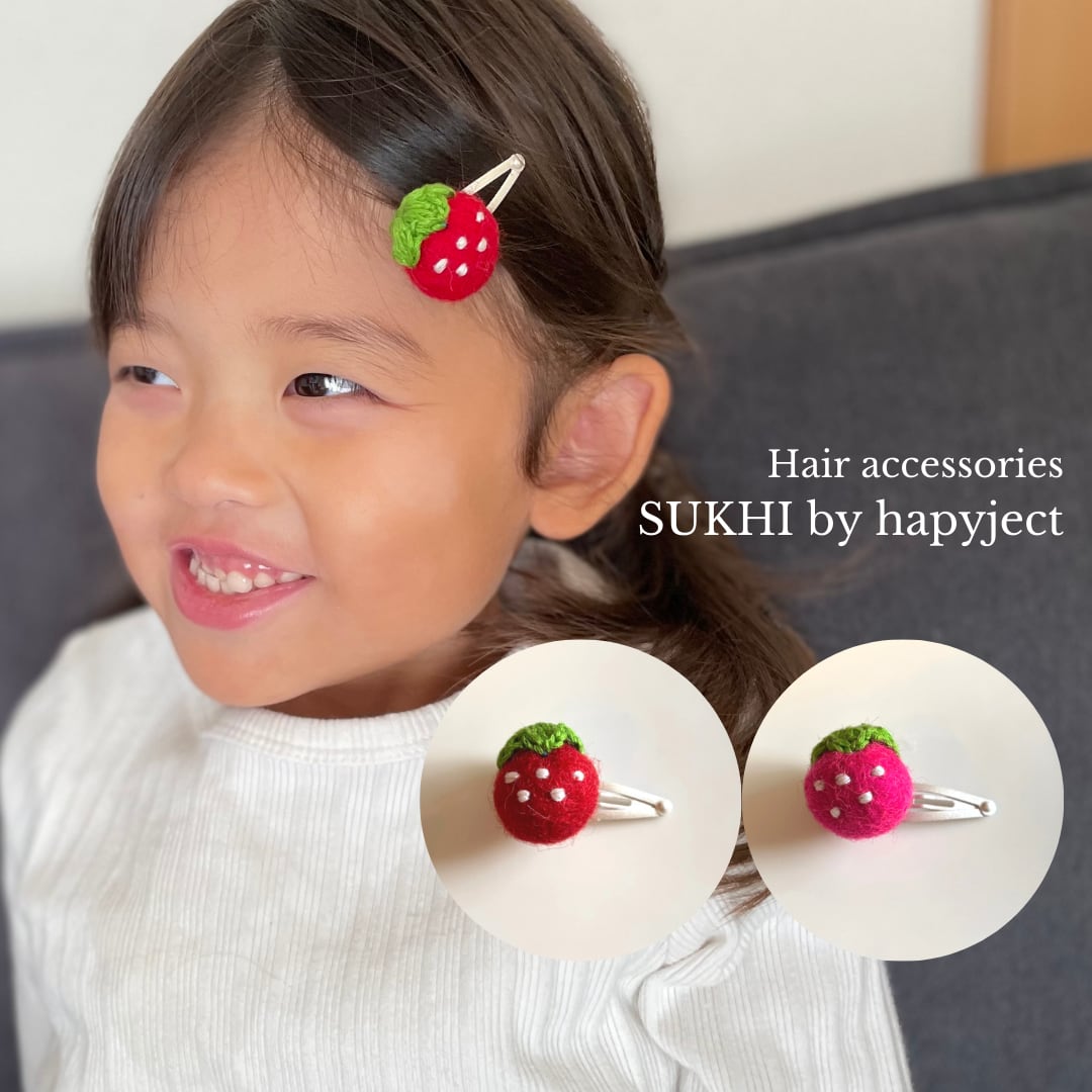 羊毛フェルトいちごヘアピン（pink） | SUKHI by hapyject