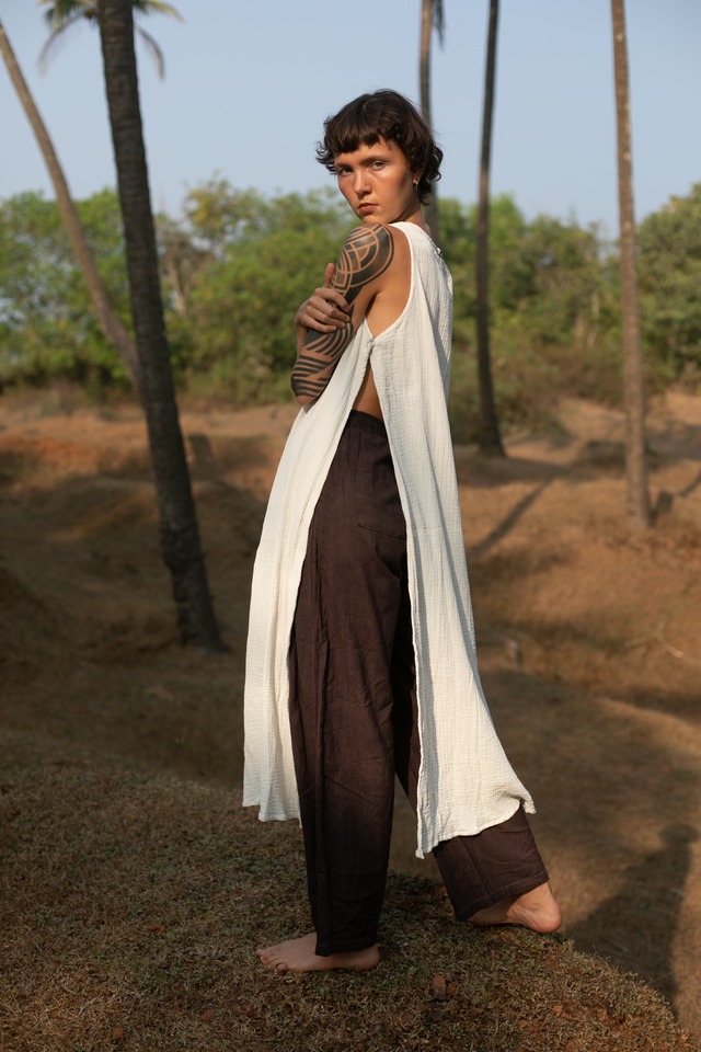 Double Gauze Side-Open Long Top