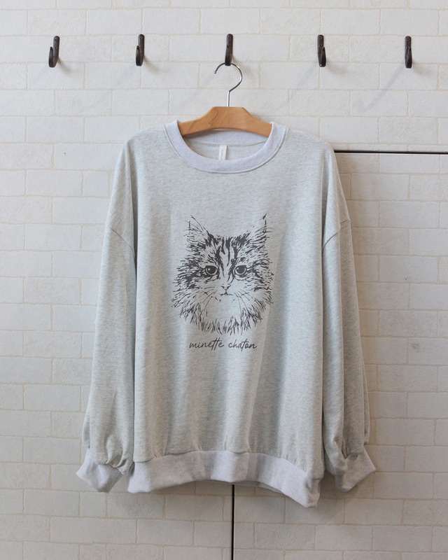 【LUPILIEN】ネコプリント　ビッグ裏毛スウェット 　(251069)