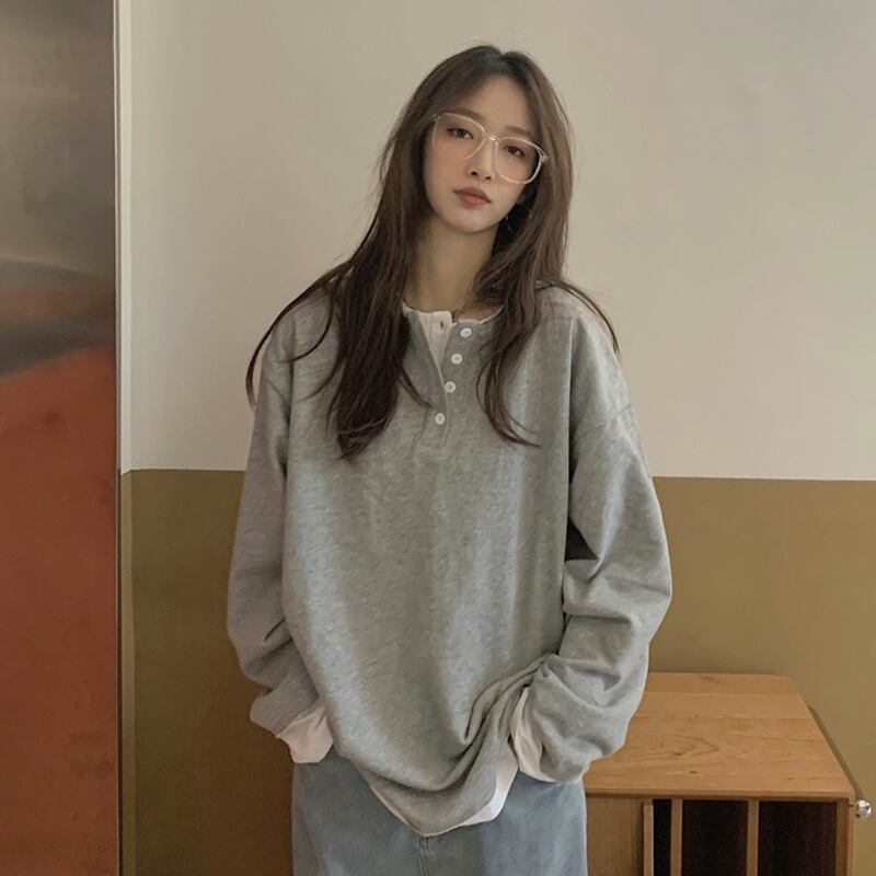 ラウンドネックセーター スプリングオータム薄手ルーズ 春物 秋物 Oネック 試着室98637075425