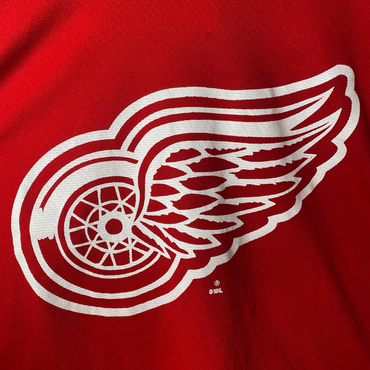 90s LOGO7 NHL レッドウィングス ホッケーシャツ 古着 オフィシャル ゲームシャツ ユニフォーム RED WINGS デトロイト 赤  レッド 七分袖 USA製 ヴィンテージ ビンテージ 90年代 旧タグ メンズ XL オーバーサイズ 大きいサイズ ビッグシルエット ビッグサイズ  ゆるだぼ ...