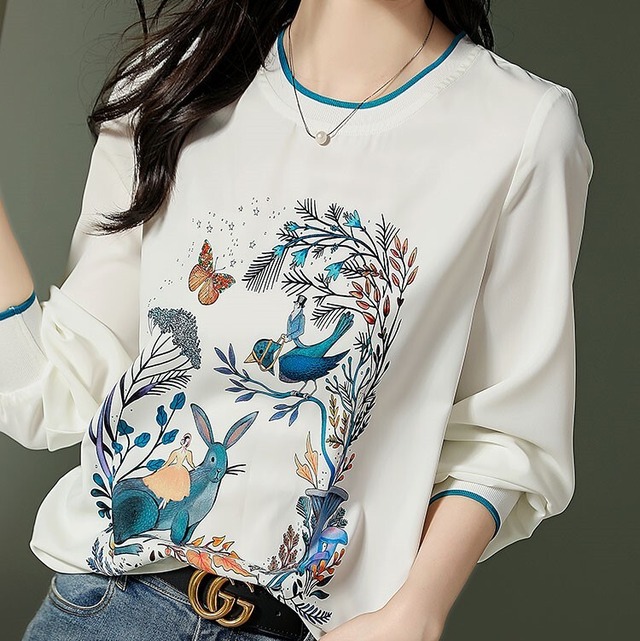 トップス レディース カットソー プルオーバー シャツ ブラウス 長袖シャツ 長袖トップス 長袖 シフォン アニマル 動物 鳥 自然 ナチュラル うさぎ ウサギ プリント かわいい 大人可愛い きれいめ カジュアル 大人 上品 おしゃれ お洒落 送料無料 ラフ エレガント 春 秋 冬 10代 20代 30代 40代 50代 オフィス OL 通勤 学生 通学 デート お出かけ 女子会 着回し 普段使い 韓国 韓国系 ファッション コーデ スタイル モテ 流行 インスタ映え S M L XL 白 ホワイト