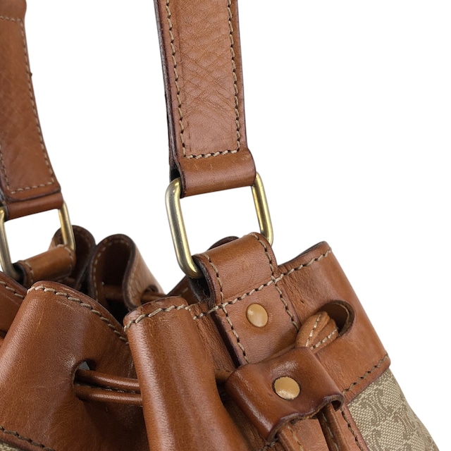 CELINE セリーヌ マカダム ショルダーバッグ ベージュ ブラゾン型押し PVC レザー 巾着 vintage ヴィンテージ オールド ci27wy