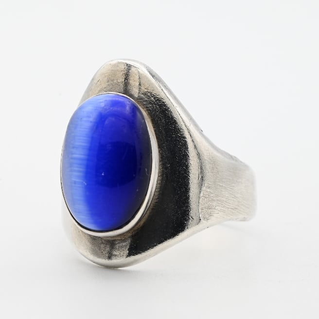 Blue Cats Eye Top Oval Design Ring #19.0 / Mexico