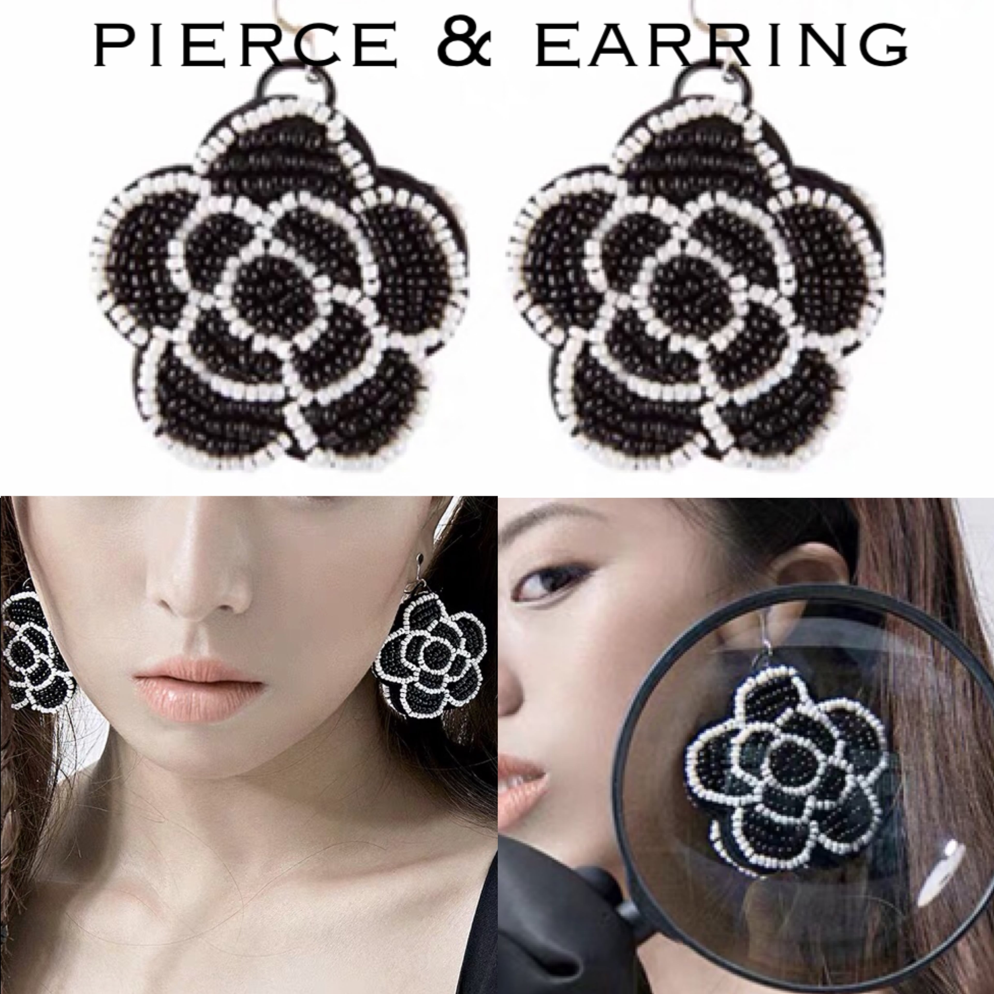 ビーズ ビック イヤリング ピアス アクセサリー 花 フラワー カメリア