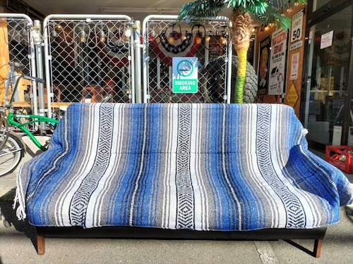 メキシカンラグ・ブランケット◆新品/メキシコ製　ブルー◆ソファ・シートカバー　アメ車　キャンプ　アウトドア　
