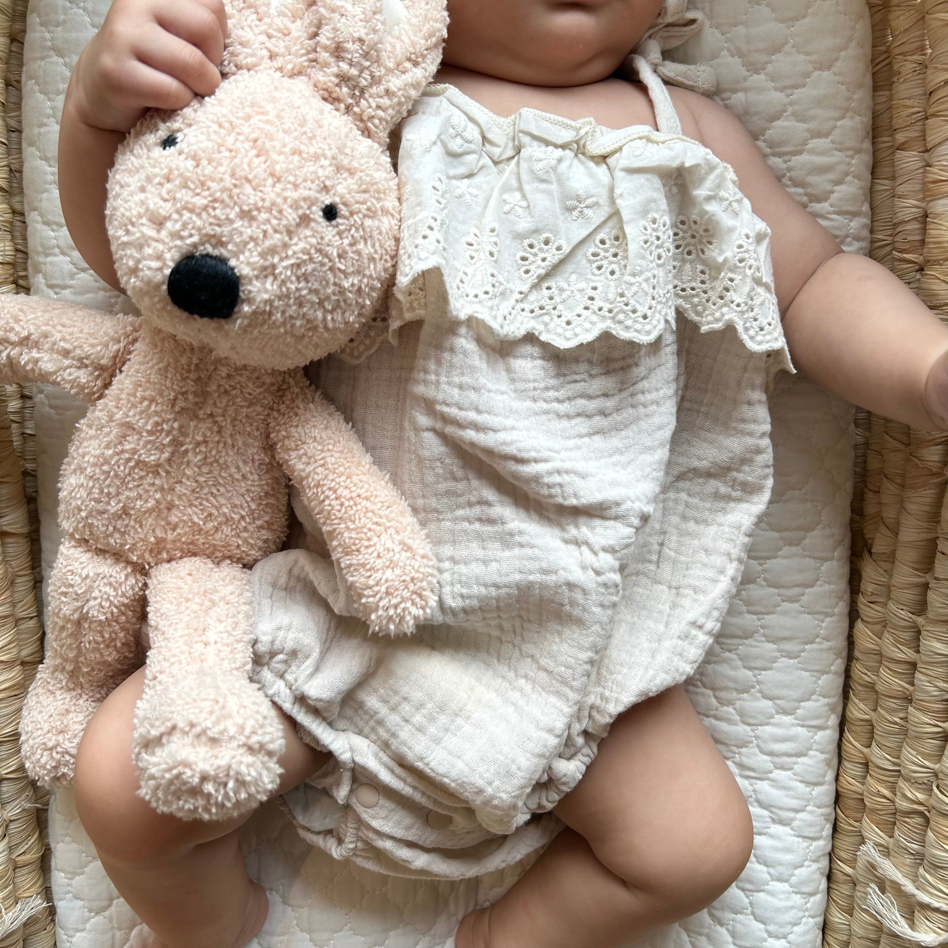 cotton shoulder ribbon rompers