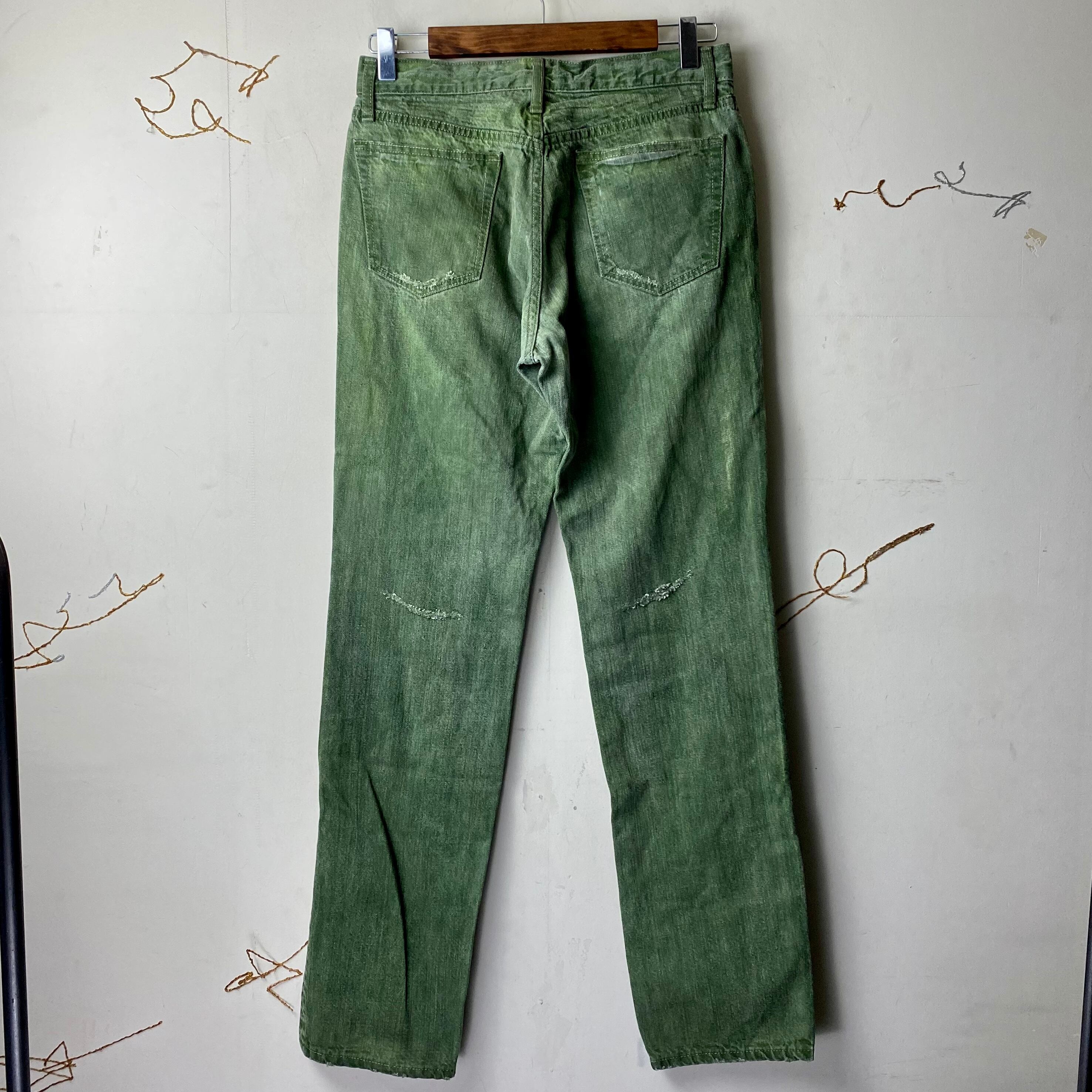 vintage D.K.F by Don Konishi green overdye denim pants | NOIR ONLINE