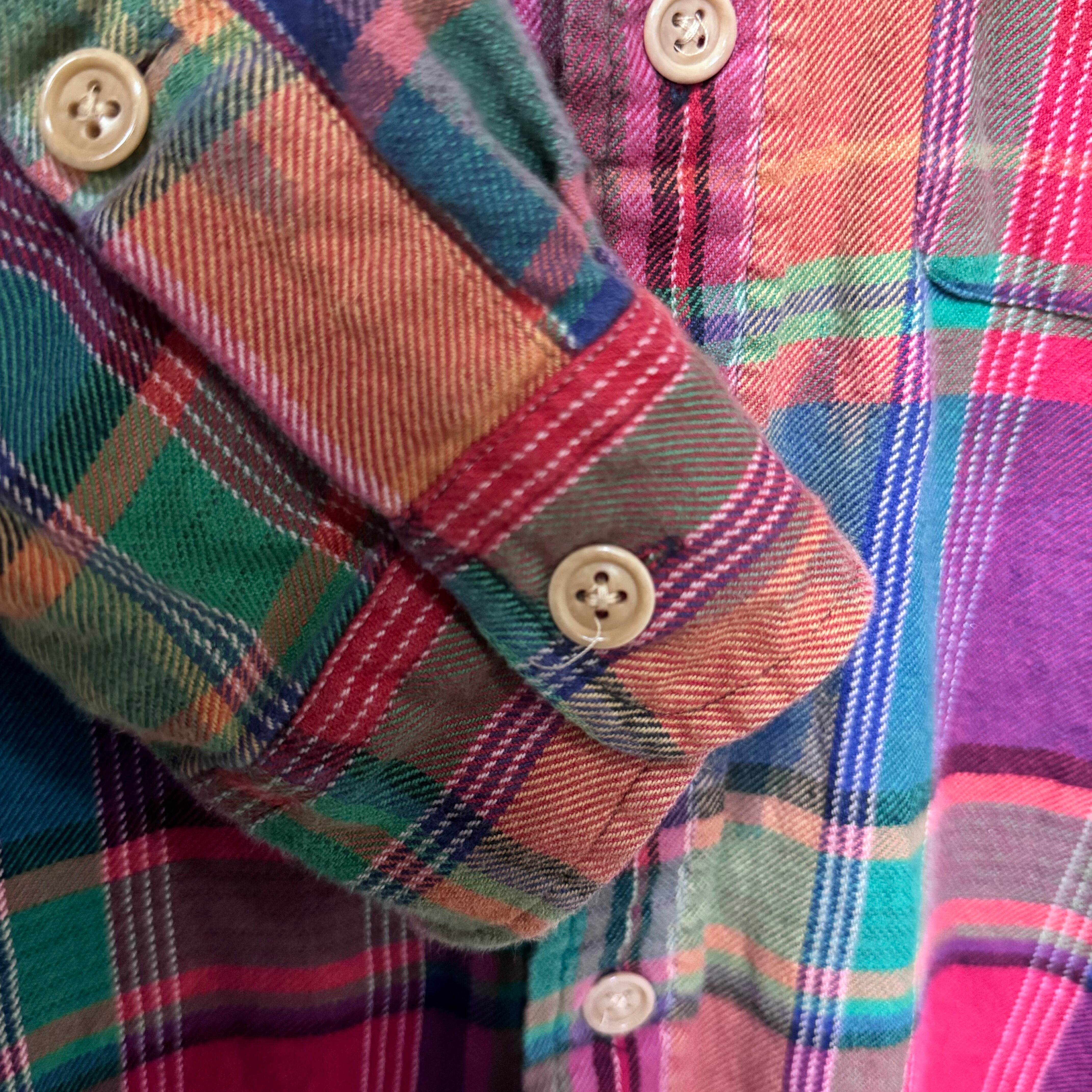 90s Polo by Ralph lauren チェックシャツ ネイティブ柄 レッド L