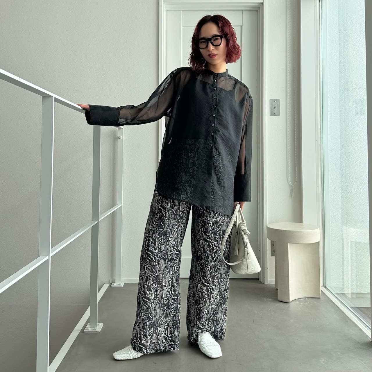 ウェーブペイント柄PT/ブラック