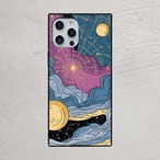 受注生産 iPhoneケース 黄色い月と紫の山の星空柄｜天体図風 STAR046B