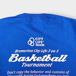【PORT&COMPANY】3on3 バスケットボール Tシャツ ロゴ バックプリント ブルー basketball 半袖 夏物 US古着
