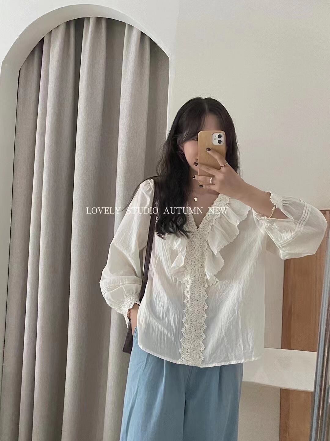 コットンフリルブラウス　AJ 2205-749