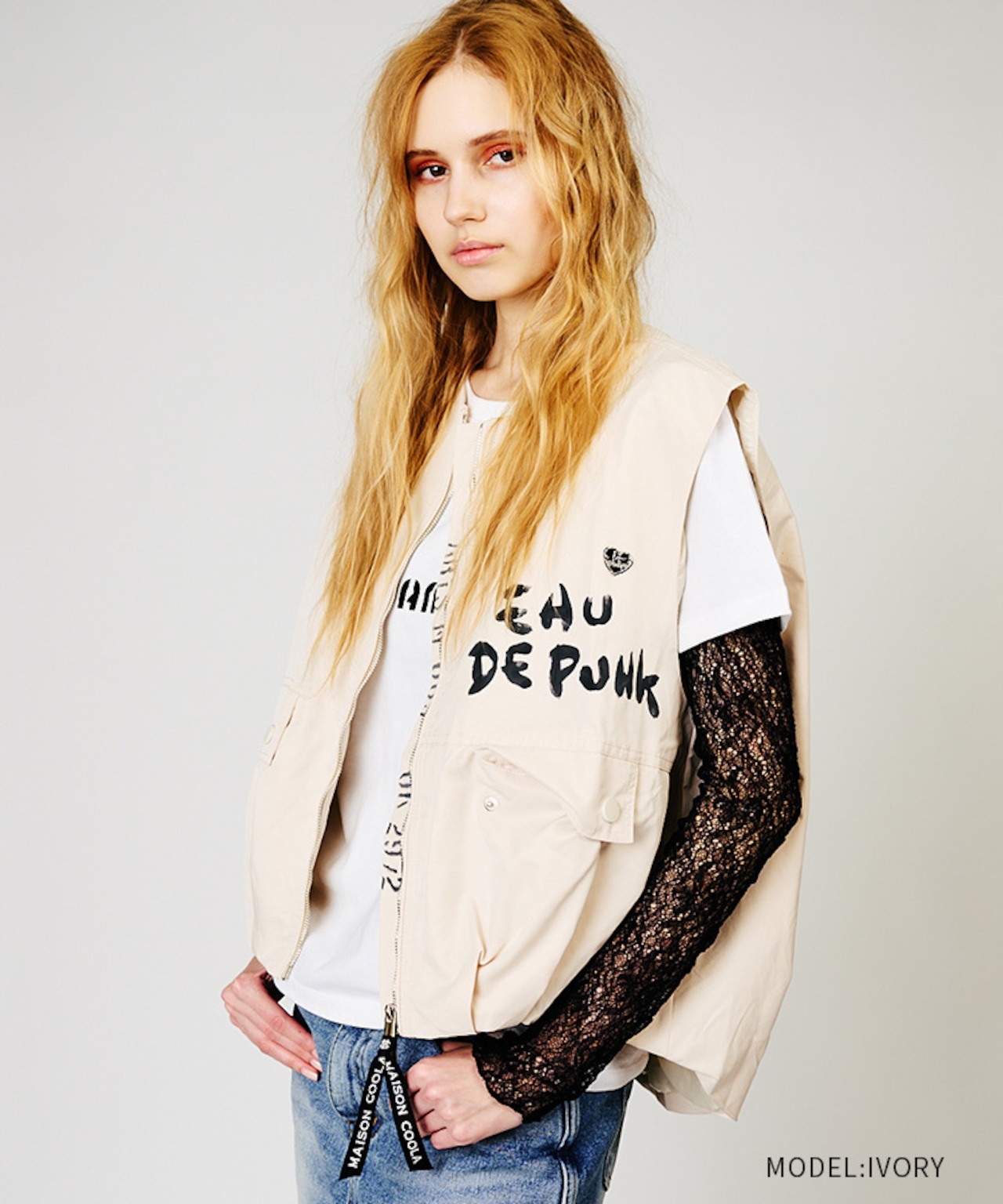 ジップアップペイントカーゴベスト (IVORY) CQ-48027