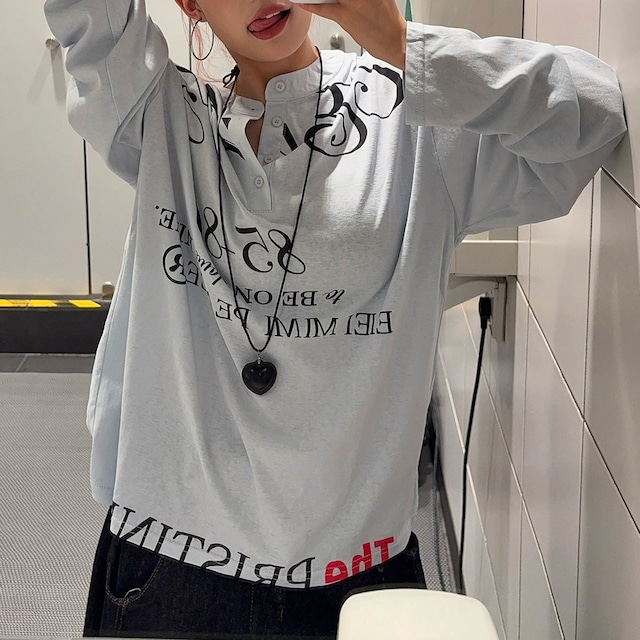 タイポグラフィヘンリーネックロングTシャツ 2col R00792