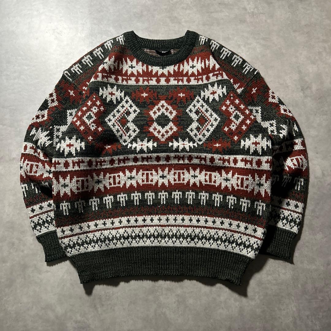 Jolly Compa ヴィンテージ 総柄 幾何学 デザイン ニット セーター