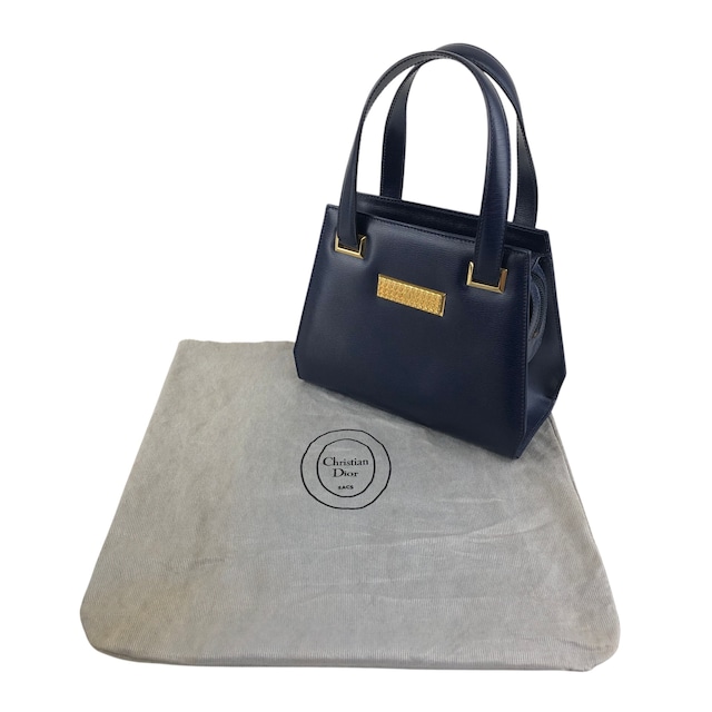 Christian Dior クリスチャン ディオール ハンドバッグ ネイビー CDプレートロゴ レザー ミニバッグ vintage ヴィンテージ オールド tx5uyv
