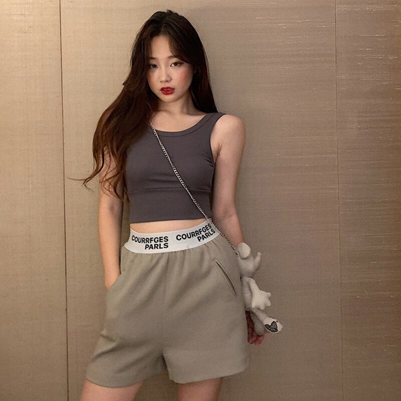 スポーツセクシーなタイトフィットの小さなキャミソール女性の夏の短いクロップドアンビリカルトップス、チューブトップス、ボトミングシャツ ブラックストロベリース68958659195