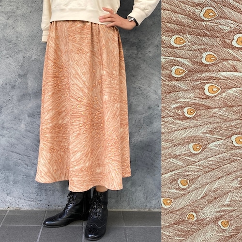 【SALE】着物リメイクギャザーロングスカート - kimono elastic waist skirt