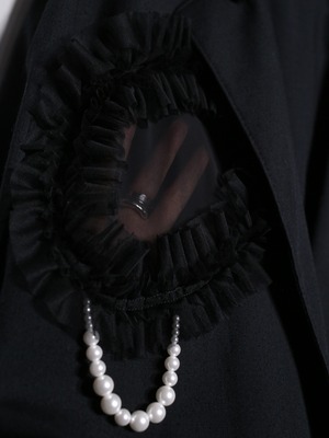 REMAKE / lace frills and pearl custom easy tailored jacket