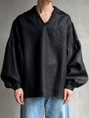 GEN IZAWA / Linen skipper shirt (black)