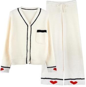 Vネック ロング丈 ポイントハート もこもこ セットアップ＊L-413