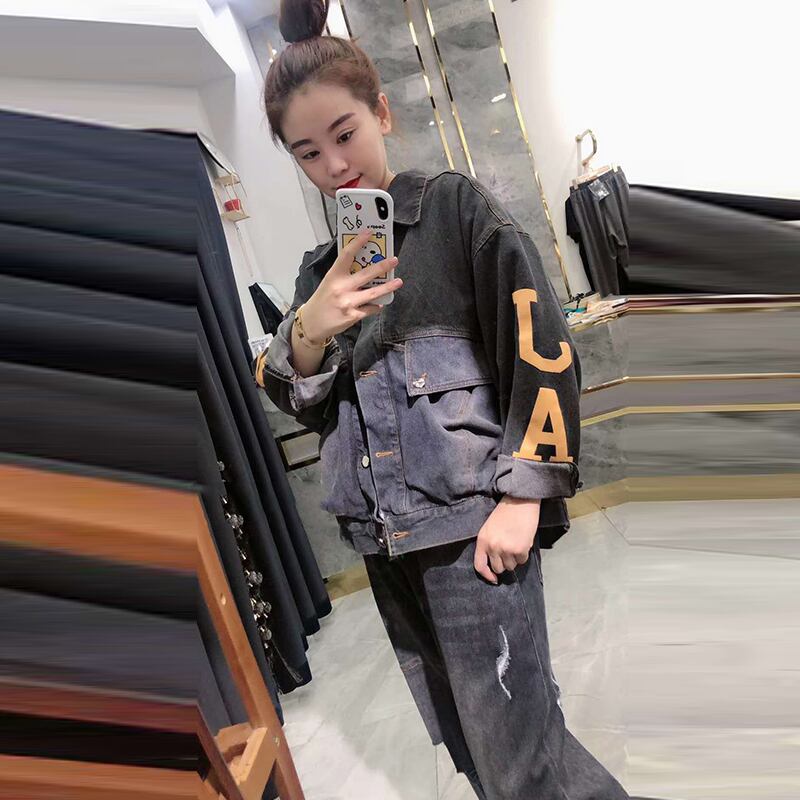 プラスサイズレディース2020年初秋ルーズで薄いジャケット脂肪MMカバー肉低年齢デニムジャケット ミックスインファッション8100112365