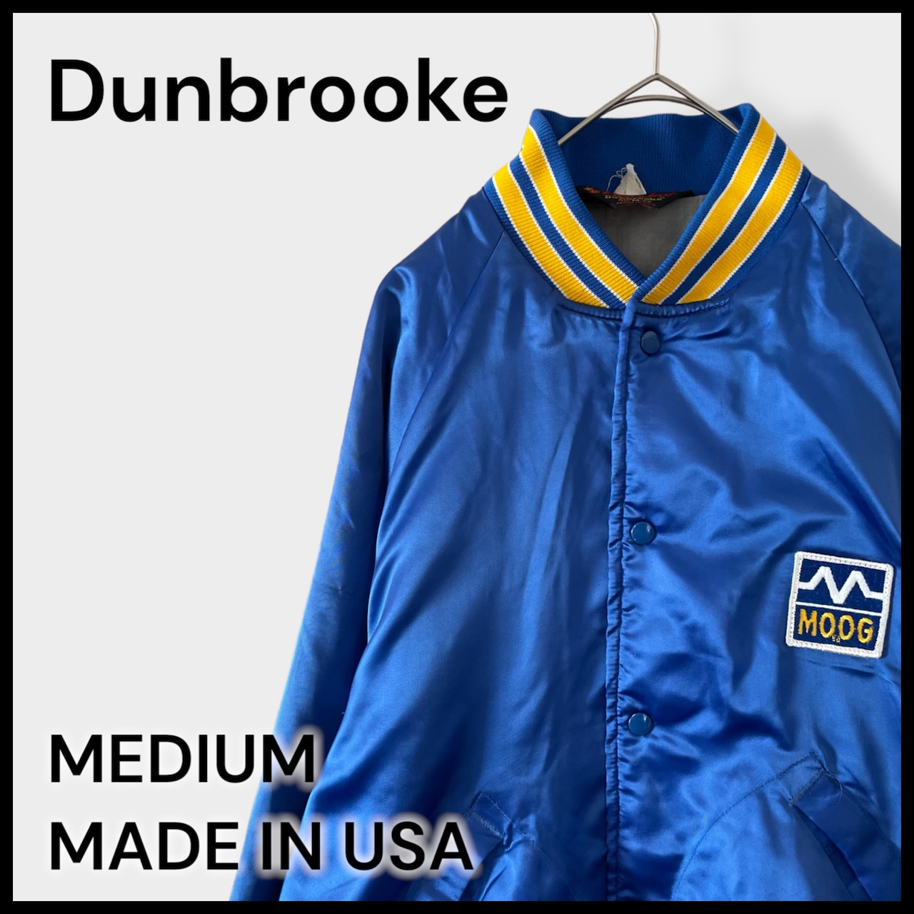 【Dunbrooke】80s USA製 スタジャン ナイロンジャケット ブルゾン ジャンパー ラグラン MOOG モーグ 刺繍ロゴ リブライン ヴィンテージ オールド M US古着