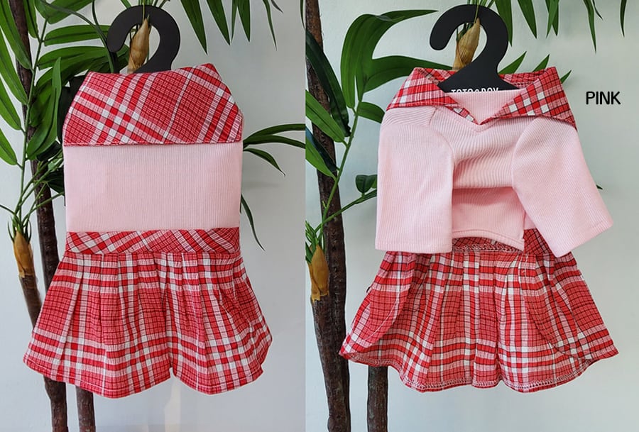 rora check sailor one-piece S ~ XL 3color / 犬服 春夏 ワンピース チェック柄 セーラー服 犬の服 お揃い 可愛い ドッグウェア お出かけ onepiece68