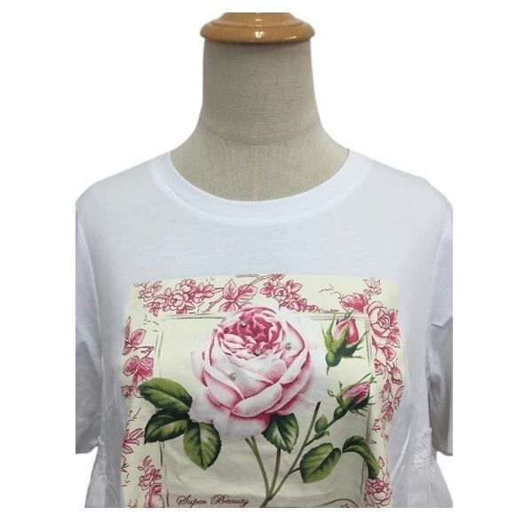 スーパービューティー カットソー 胸元バラ柄 ロングTシャツ 2512012