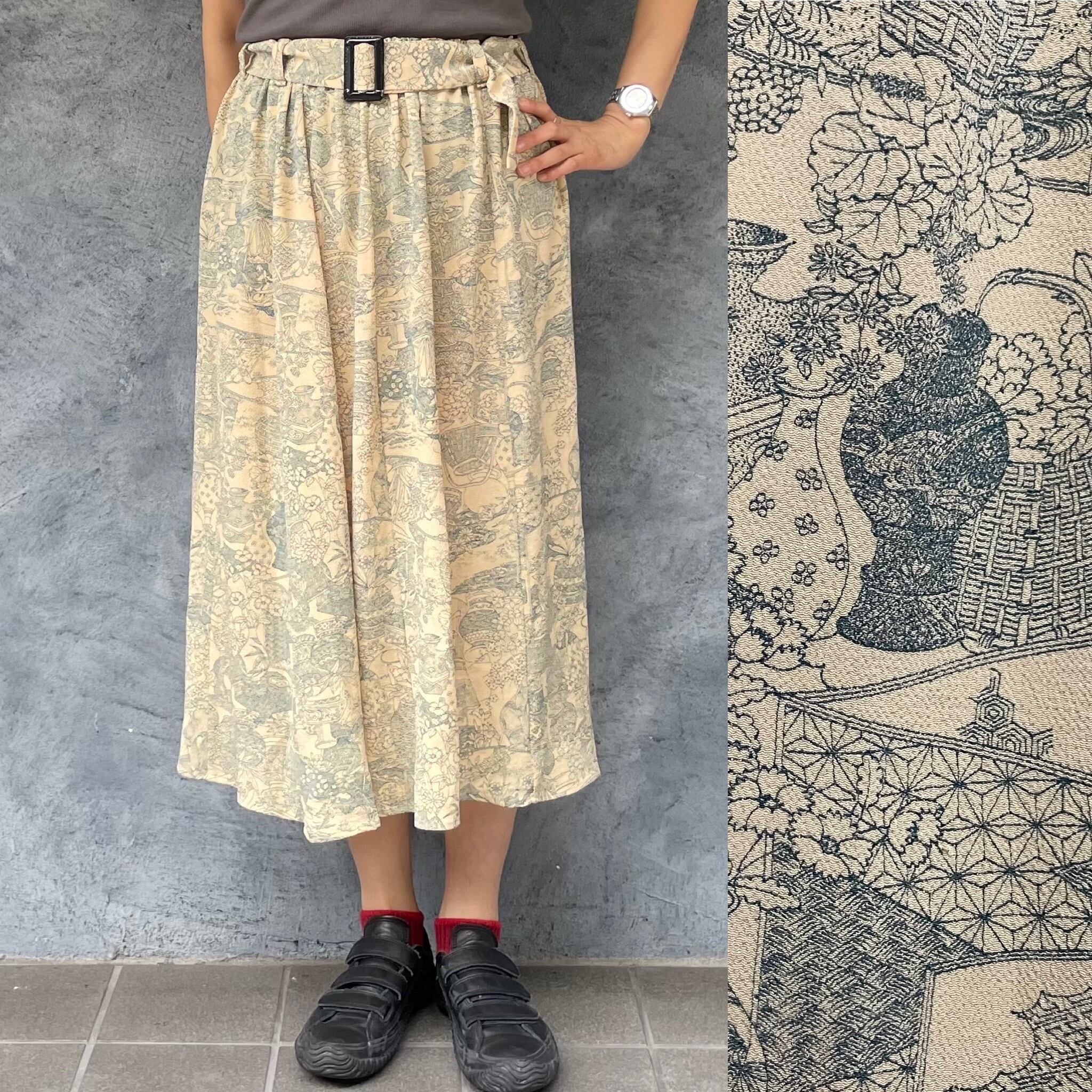 ナタシャ。着物　リメイク　ロングスカート 着物リメイクギャザーロングスカート - kimono elastic waist