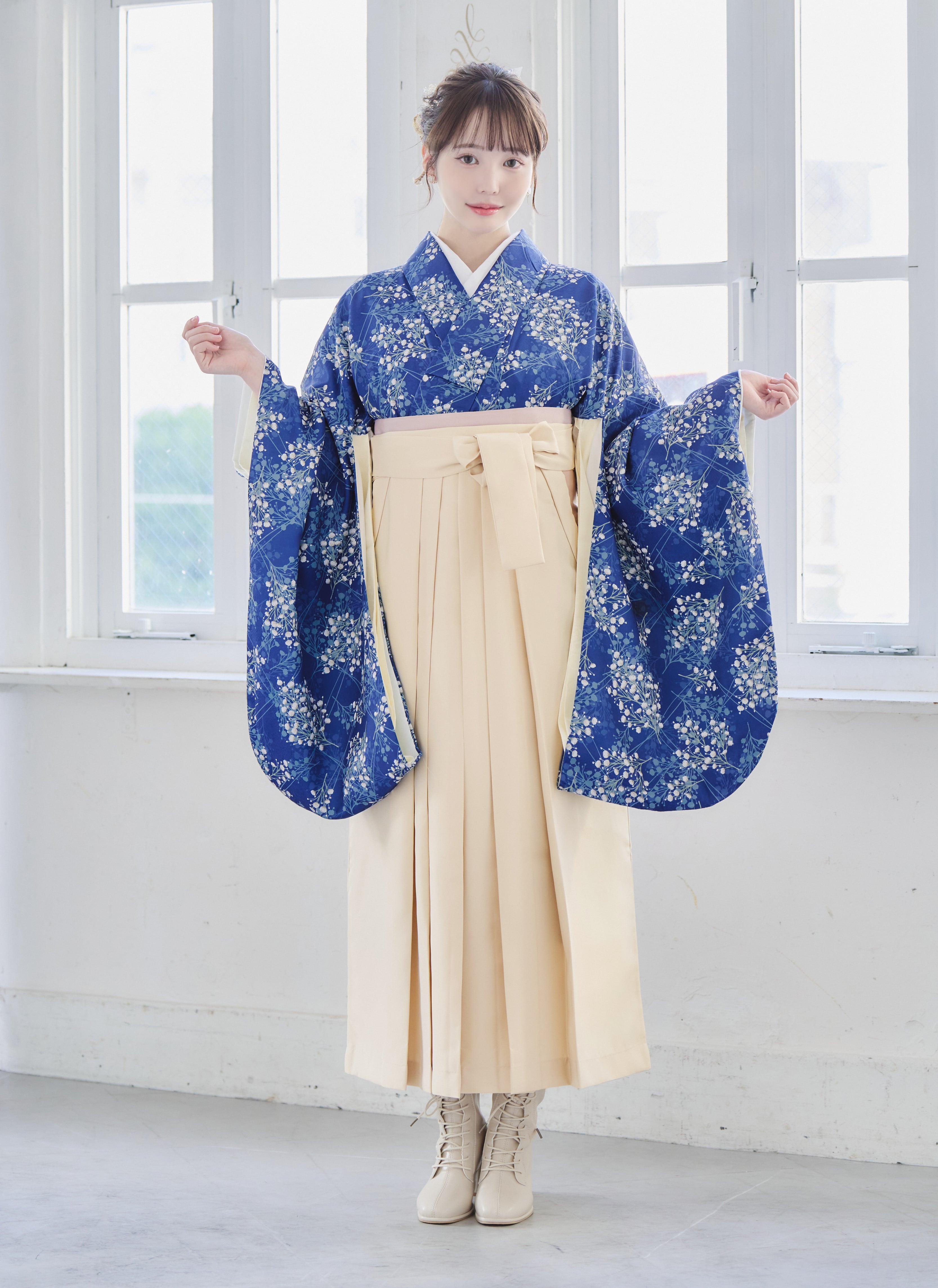 袴3点set】初夏の淡紅藤色かすみ草柄(ピンク)MK48/紺青色 袴3点set】初夏の淡紅藤色かすみ草柄(ピンク)MK48/紺青色