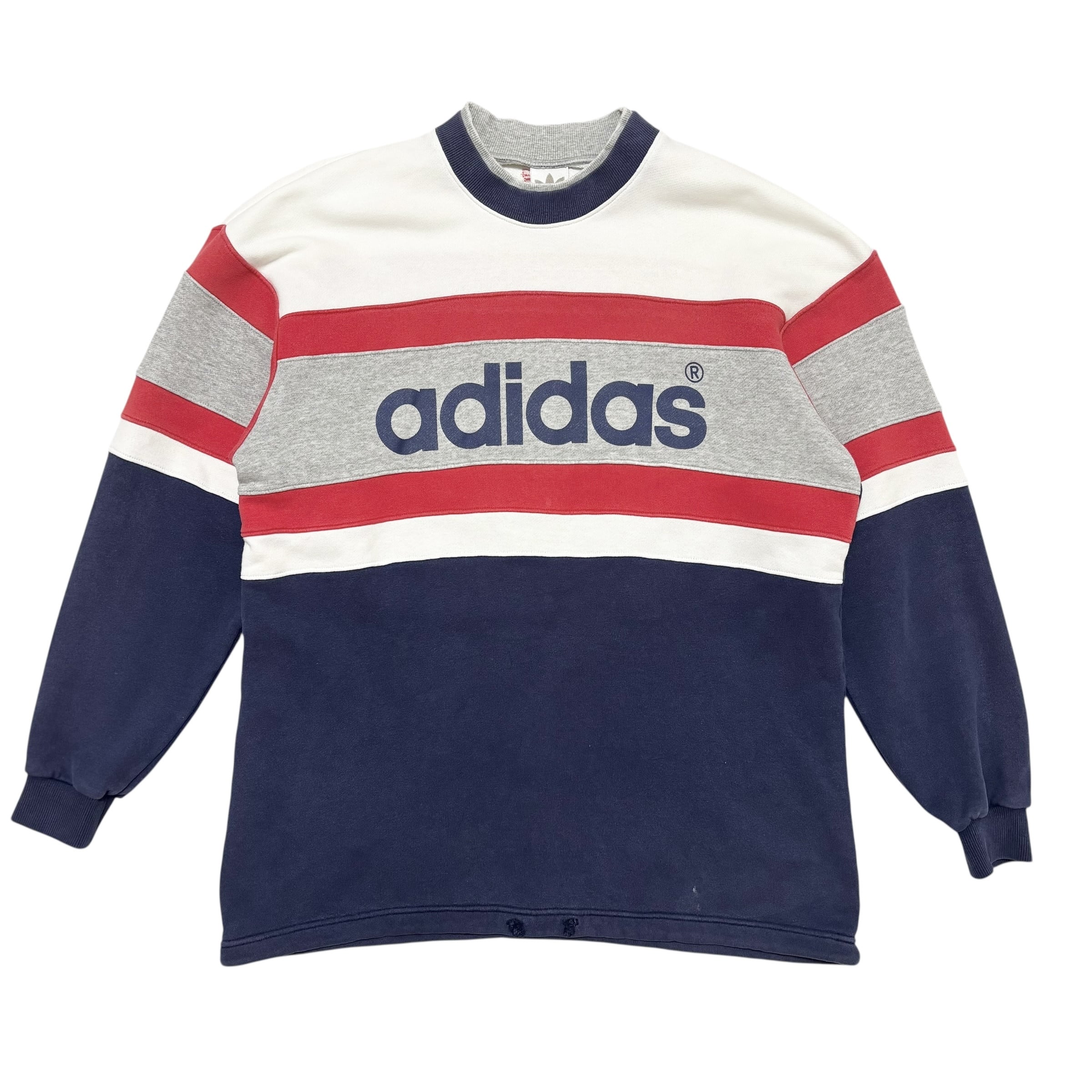 adidas デサント製 スウェット アディダス 90'S ロゴ刺繍 銀タグ 古着 アディダス adidas スウェットシャツ トレーナー クリーニング