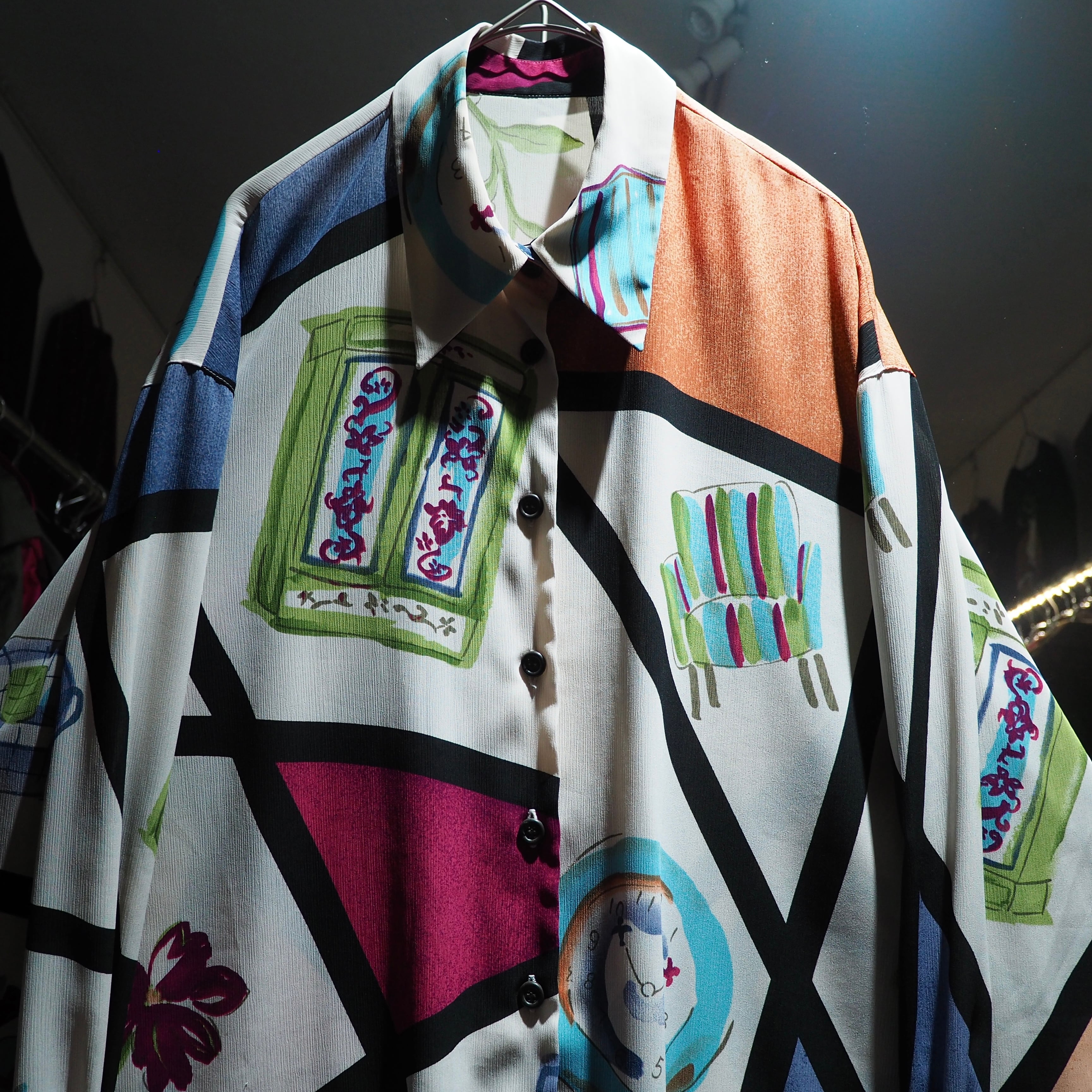 1990s Modern retro art painted vintage Drape shirt