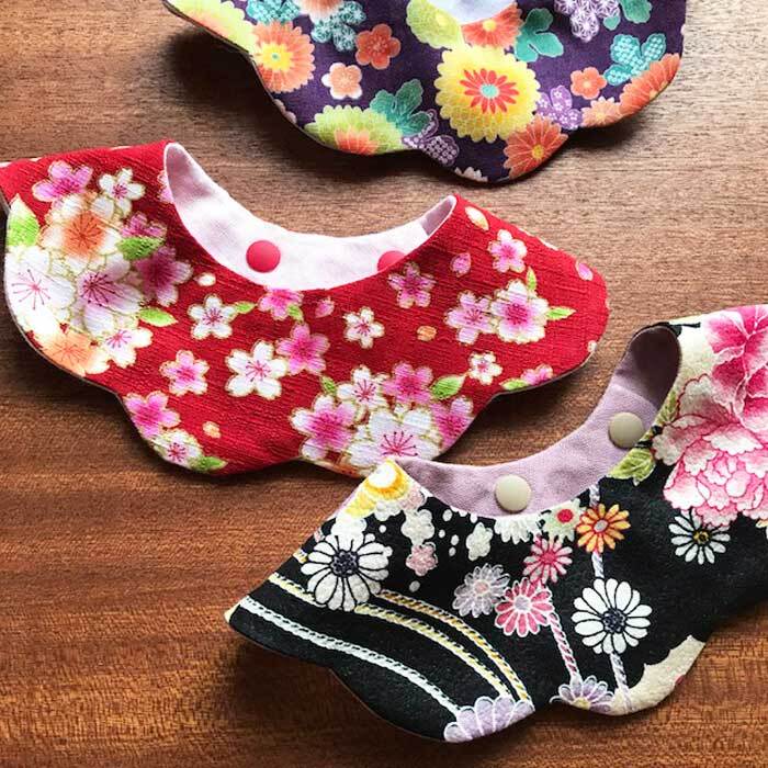 CAT BIB 和柄 桜赤×サクラピンク 猫首輪 スタイ首輪 もくもく CAT BIB 和柄 桜赤×サクラピンク 猫首輪 スタイ首輪 もくもく