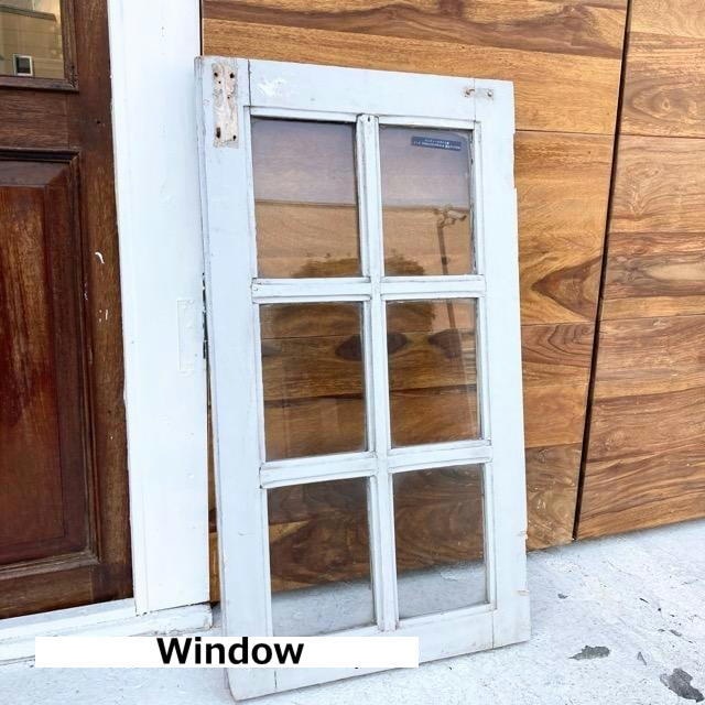 インド　アンティークのガラス窓枠　ホワイト　46×82
