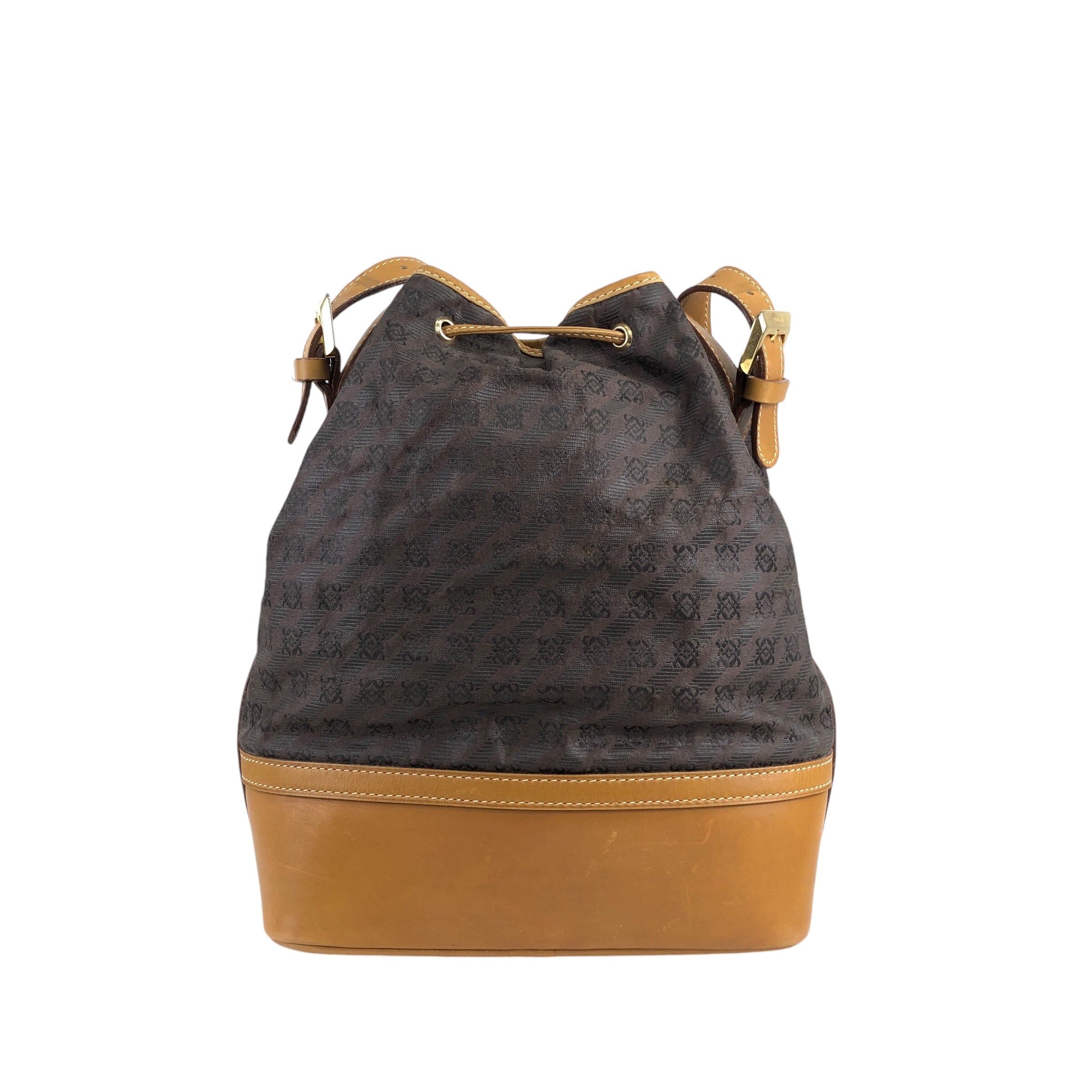LOEWE ロエベ ショルダーバッグ ブラウン アナグラム 総柄 レザー 巾着