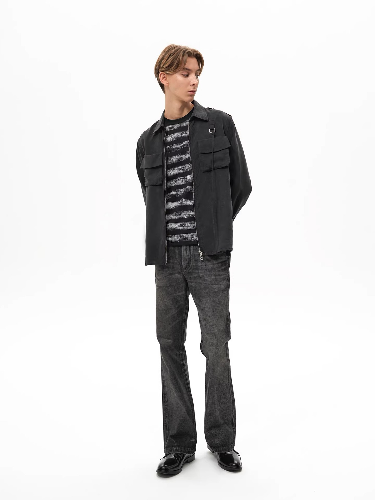 Slight Vogue Matte Cupro Military Zip Shirt