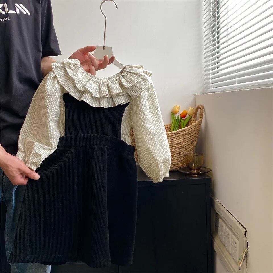 【取寄】frill corduroy black one-piece