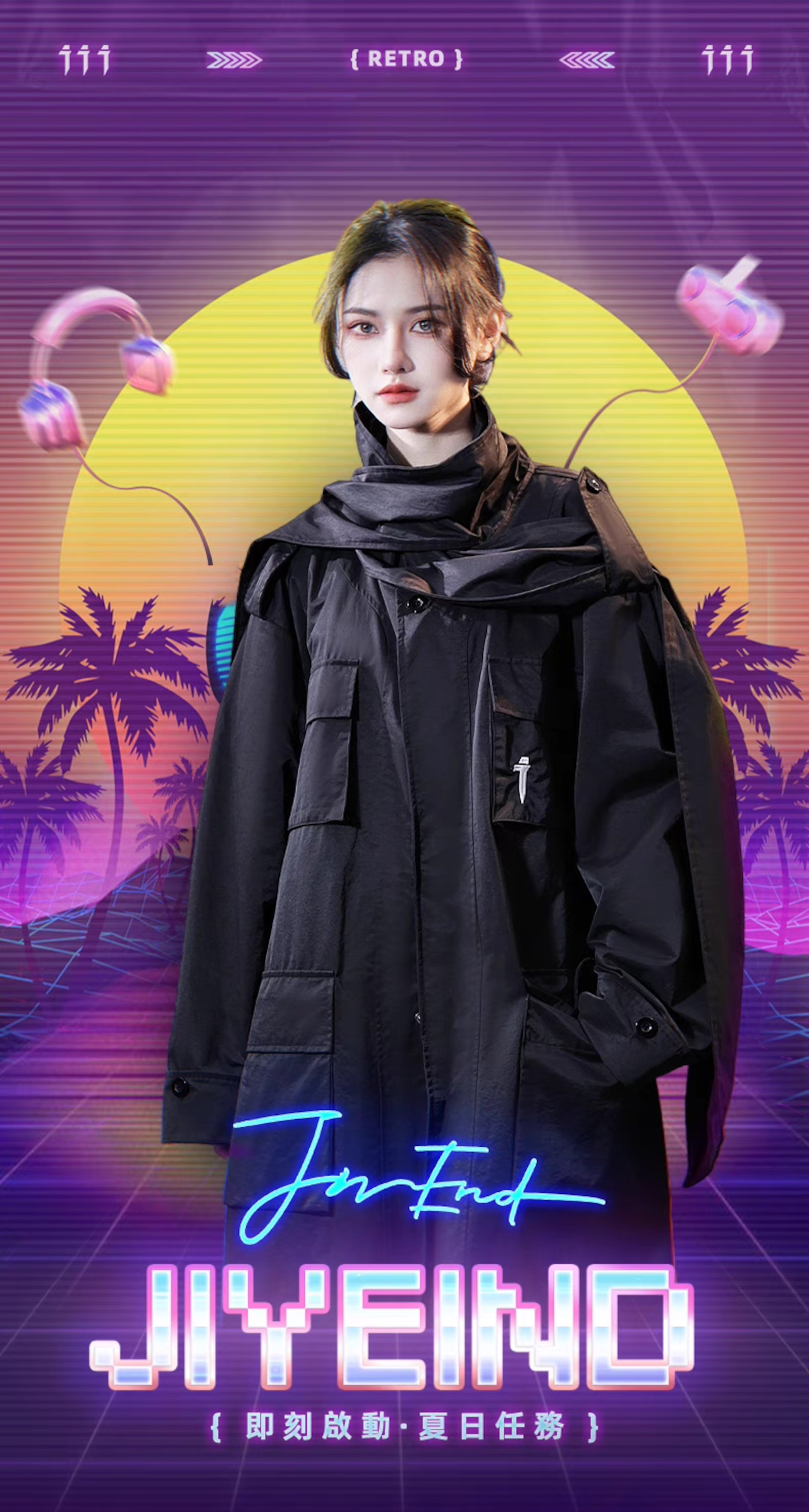 JIYEIND 24AW マルチポケットストール付きミドル丈コート