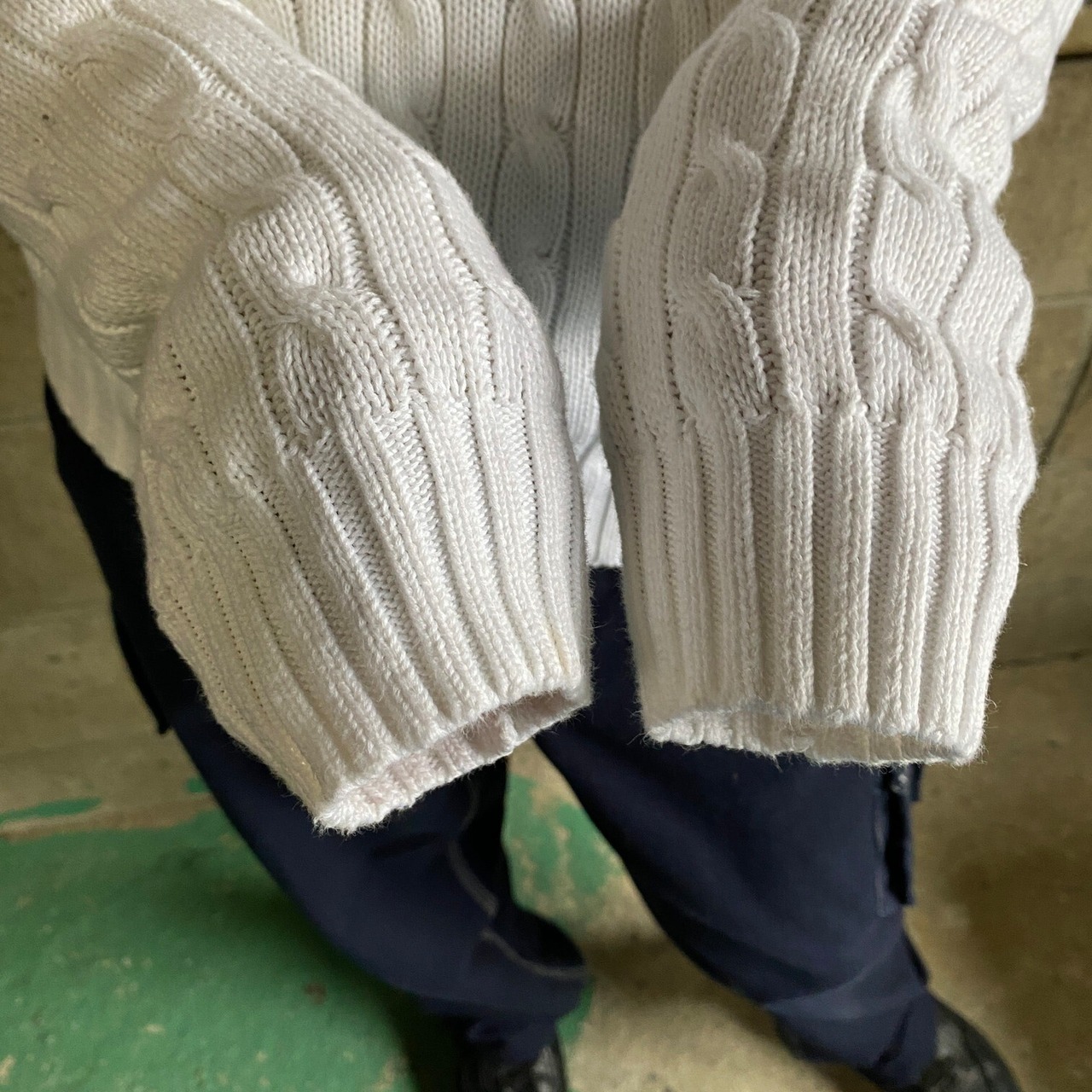 Ralph Lauren ラルフローレン ケーブル編み Vネック コットンニット 