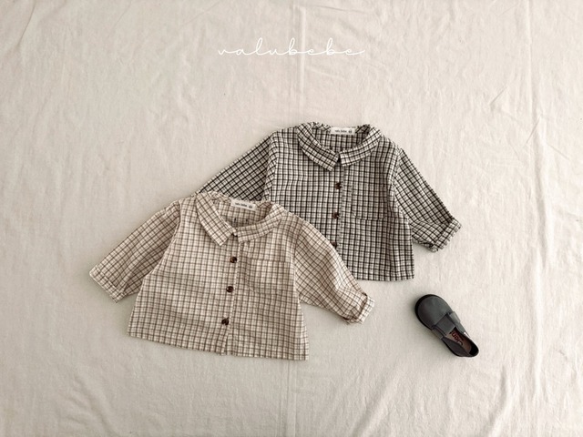 【即納】valubebe / Barney check collar shirt