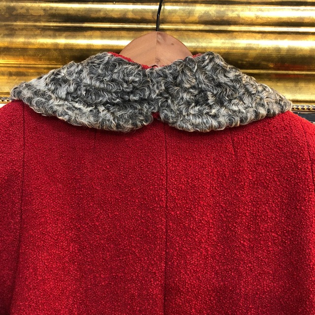 Vintage 40's red astrakhan collar coat