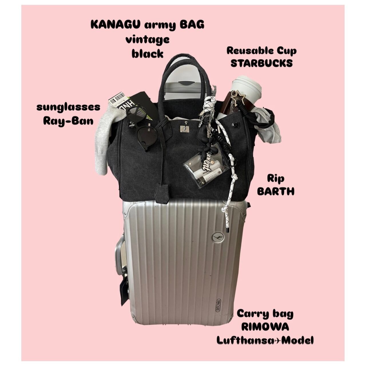 KANAGU Army BAG / Heart & cord charm / Vintage Black | meong blue