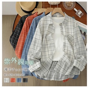 チェック柄 シャツ ブラウス レディース 4色 M-L 薄手 綿 紫外線対策 エアコン対策 カジュアル おしゃれ かわいい 26LT1039