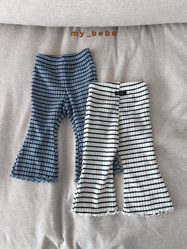 【即納】my bebe ボーダーフリルブーツカット