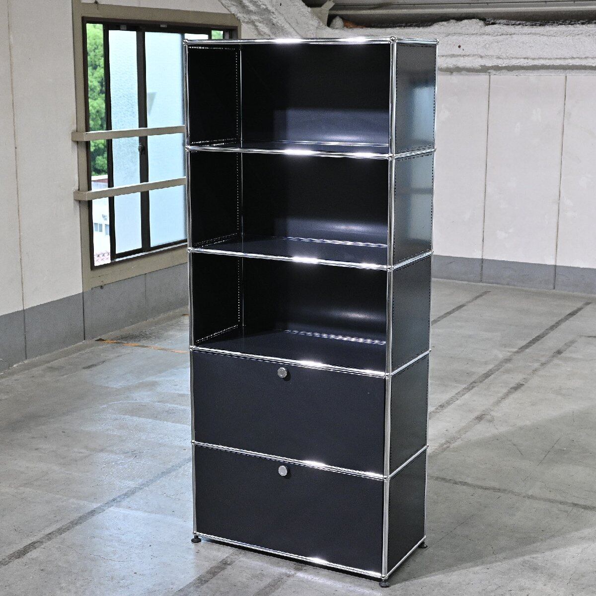 USMハラー 35万 5段シェルフ B キャビネット ドロップダウンドア 本棚 オフィス 店舗什器 スイス ユーエスエム 収納 Haller フラップ【中古家具/中古インテリア/USED家具ユーズド家具/リサイクル】 USMハラー 35万 5段シェルフ B キャビネット ドロップダウンドア 本棚